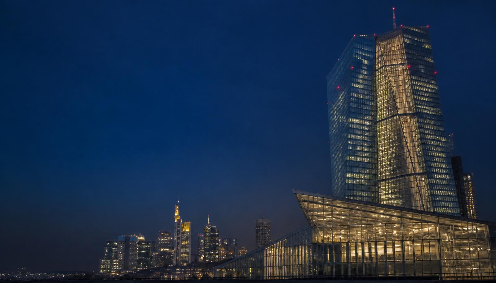 Frankfurt European financial district at dusk